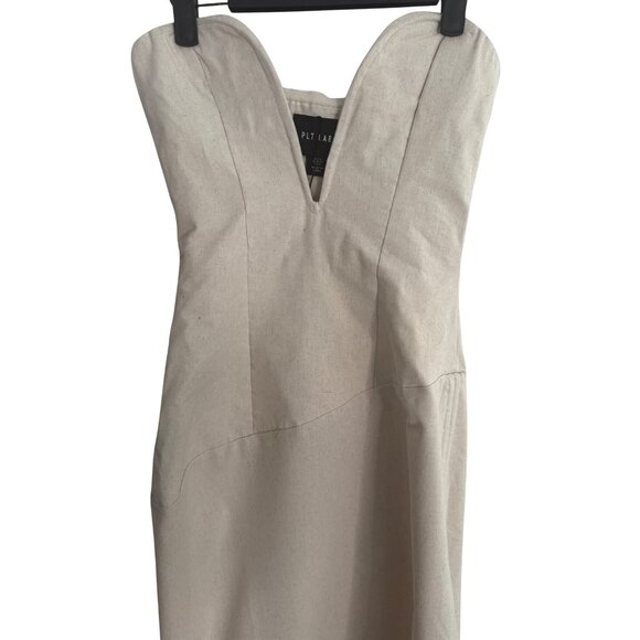 2/$25 NWT PrettyLittleThing 0 Muslin Beige Strapless Asymmetric Hem Dress - Picture 9 of 16